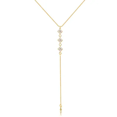 Colar Longo Pingente Flores e Gota