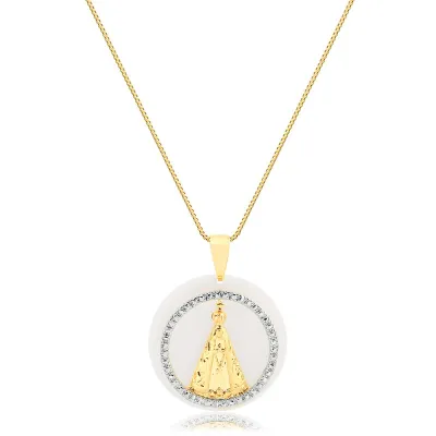 Colar com Pingente Madre Pérola Nossa Senhora grande