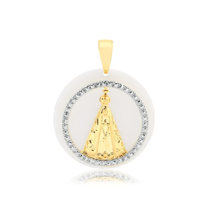 Colar com Pingente Madre Pérola Nossa Senhora grande