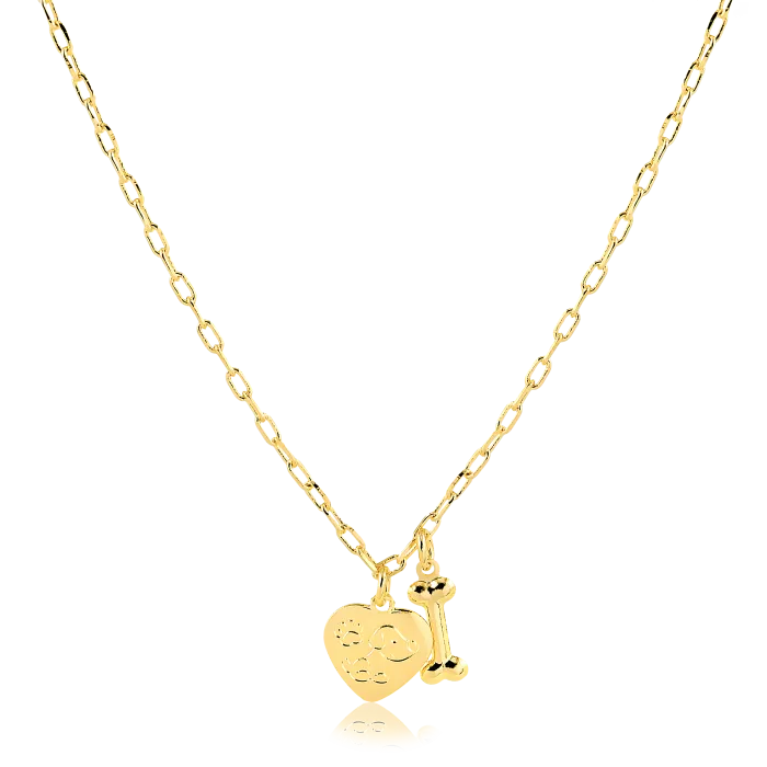 Colar Cartier com Pingente de Coração com cachorro e osso