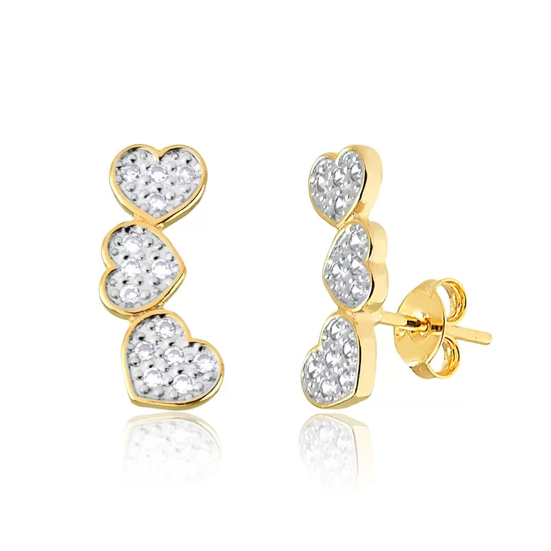 Brinco Ear Cuff com 3 Corações