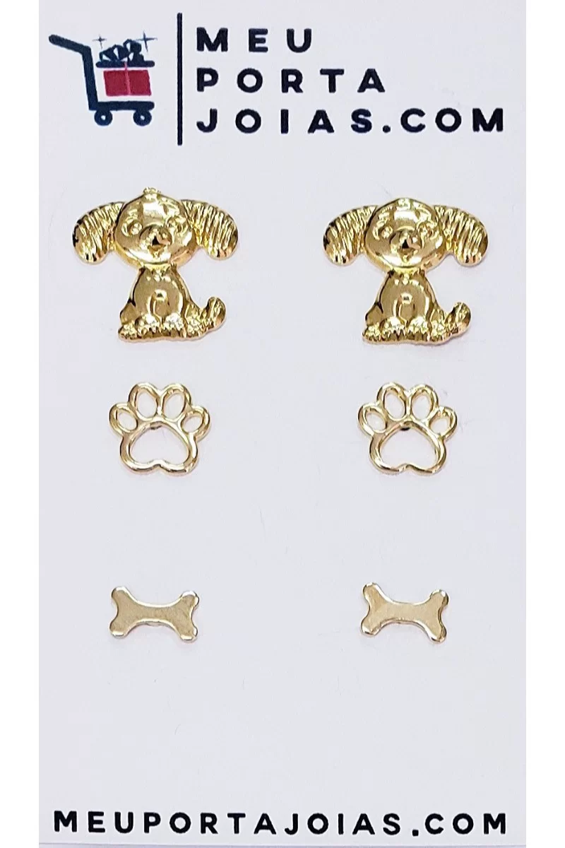 Trio Brincos Pet Lovers - Cachorro/Pata/Osso