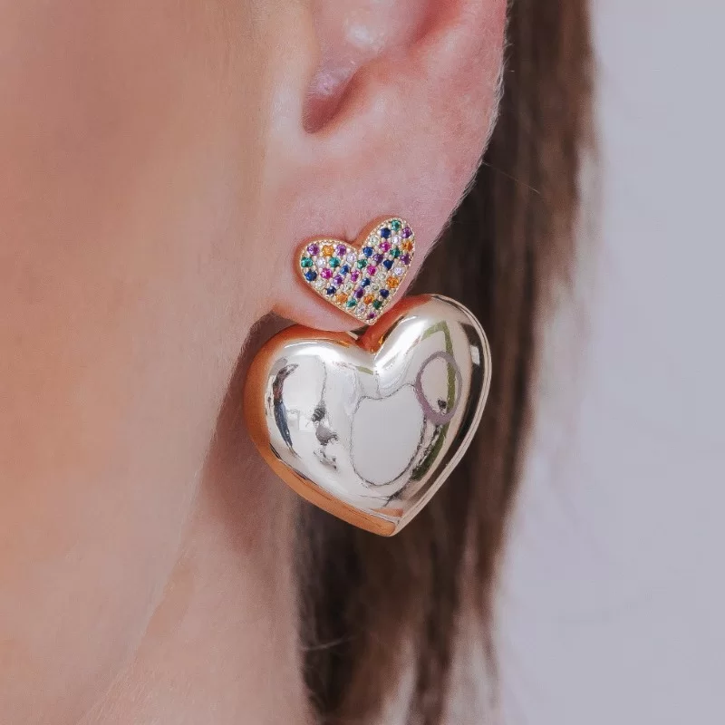 Brinco Ear Jacket Coração com zircônia