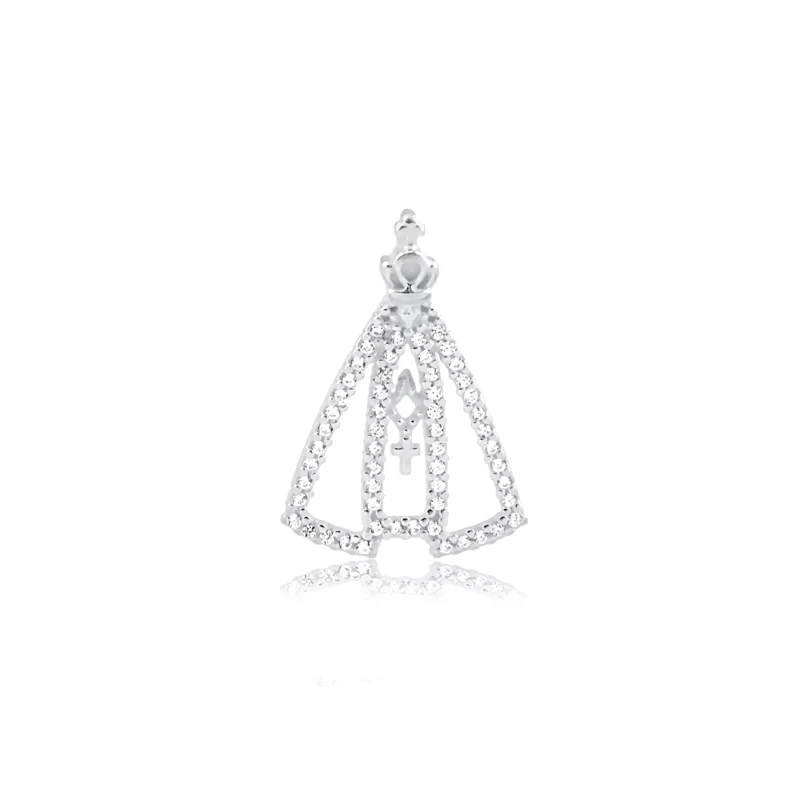 Colar com Pingente de Nossa Senhora com zircônias em Prata