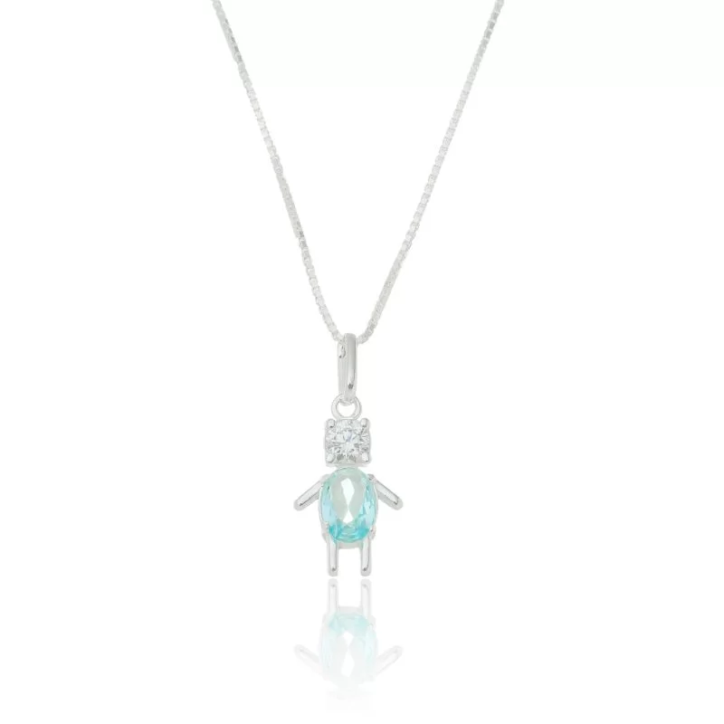 Colar com Ping de Menino em Zircônia Cristal e Azul